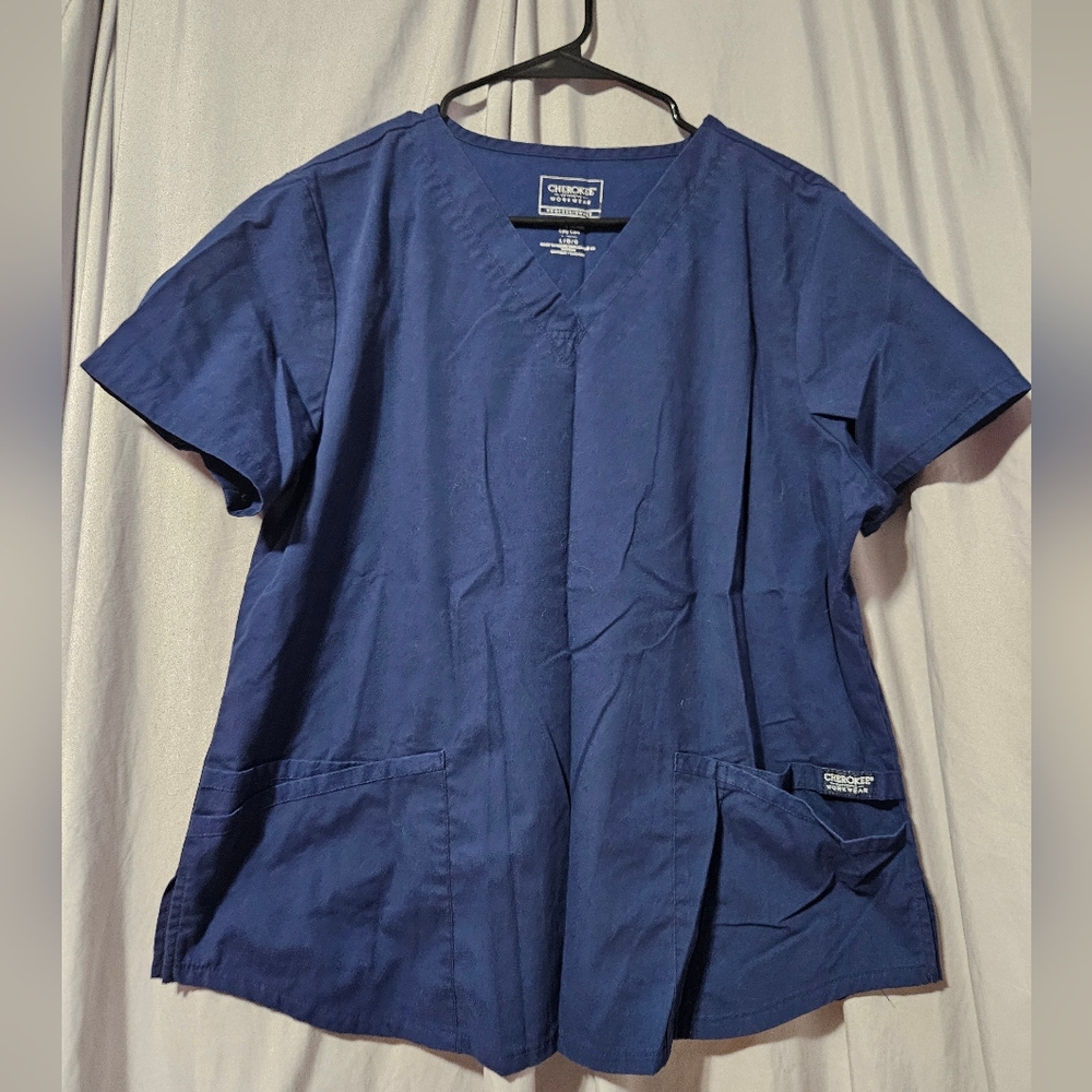 Cherokee Workwear Revolution Women's V-Neck Scrub Top, Navy, Large